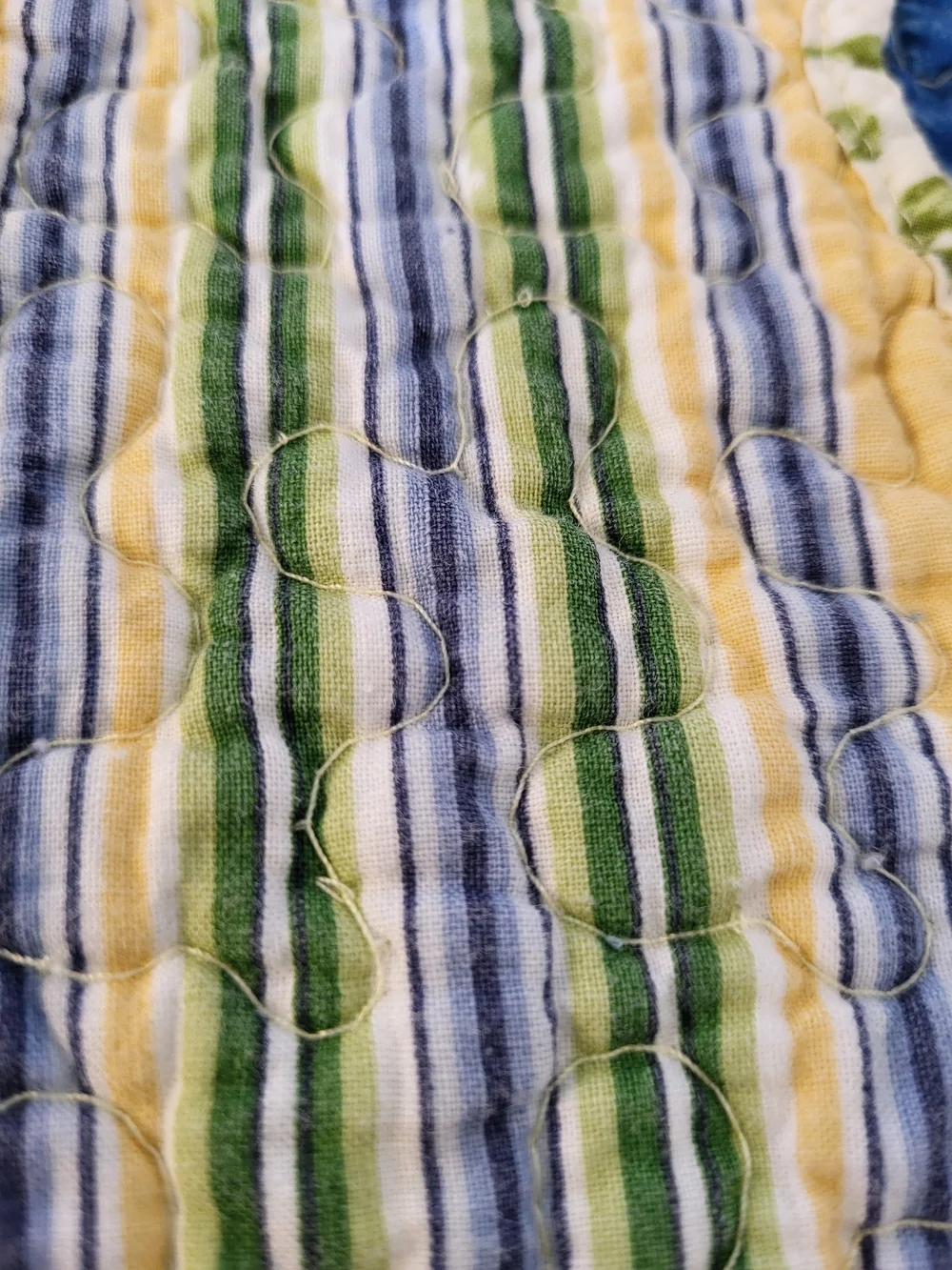 Floral/Stripe Reversible Quilted Placemats S/6 Blue, Yellow and Green